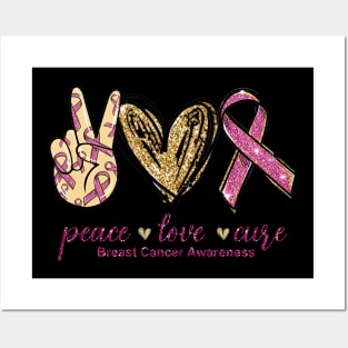 Breast Cancer Awareness Sign Language Peace Love Cure Posters and Art